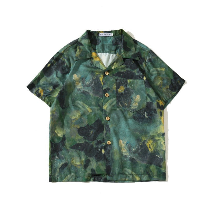 Retro Abstract Oil Painting Full Print Short Sleeve Shirt