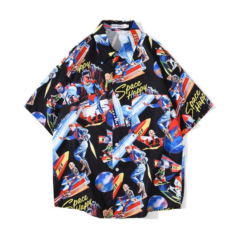 Retro Abstract Oil Painting Full Print Short Sleeve Shirt