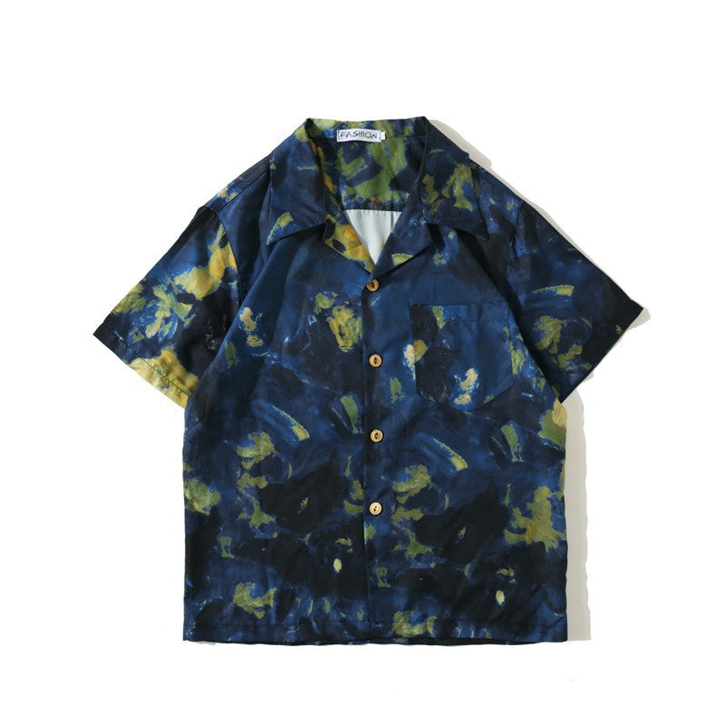 Retro Abstract Oil Painting Full Print Short Sleeve Shirt
