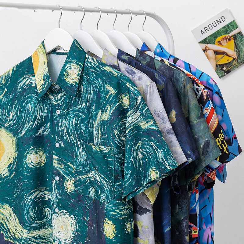 Retro Abstract Oil Painting Full Print Short Sleeve Shirt