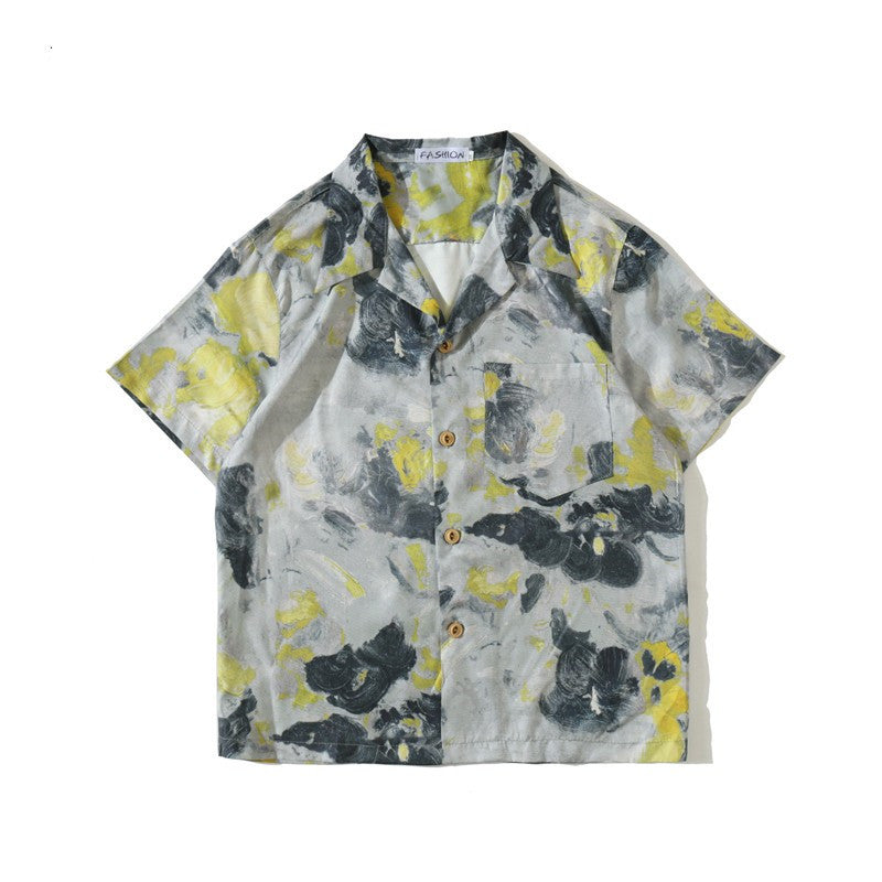 Retro Abstract Oil Painting Full Print Short Sleeve Shirt