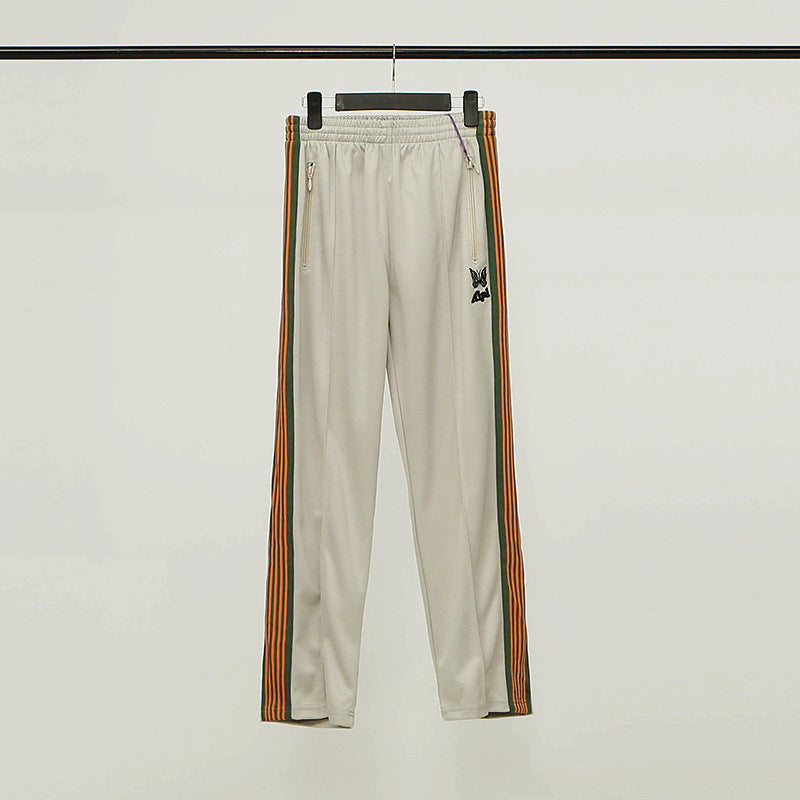 The Same Butterfly Embroidery Side Striped Webbing Casual Pants Loose Wide-Leg Pants