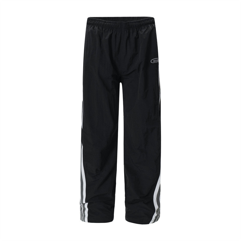 Sports And Leisure Men's European And American High Street Side Patchwork Stripes Three Bars Loose Straight-leg Wide-leg Pants