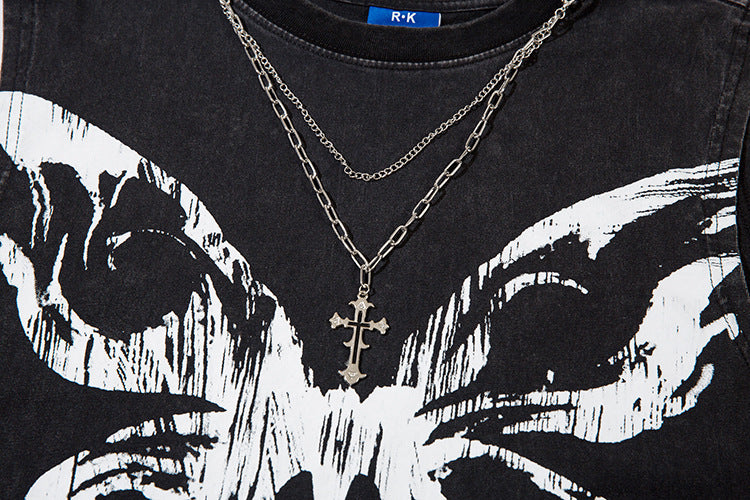 Butterfly Ripped Distressed Necklace Vest For Men