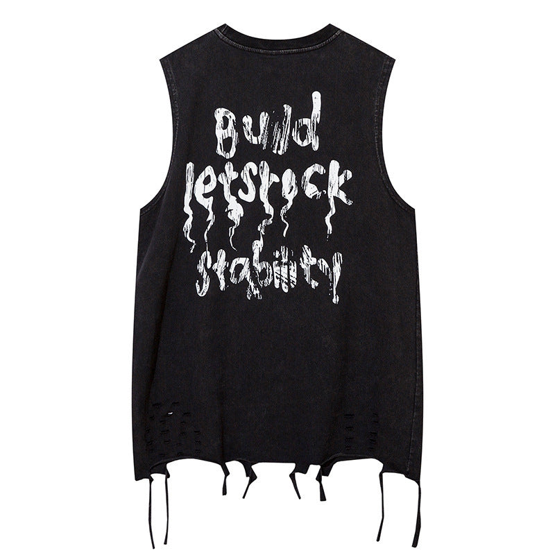 Butterfly Ripped Distressed Necklace Vest For Men
