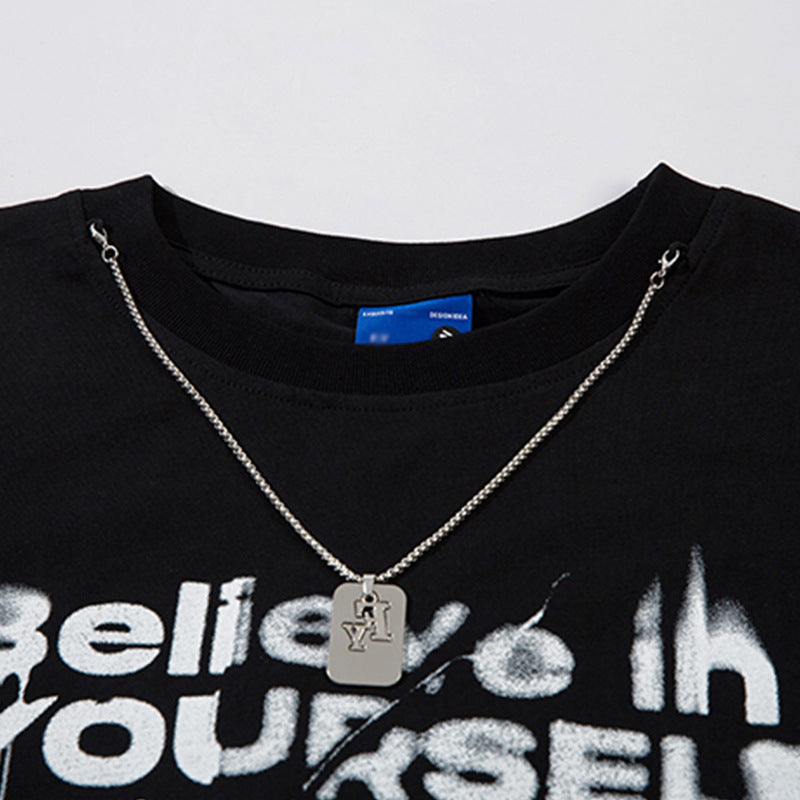 Inkjet Letter Necklace Strip Waistcoat T-shirt Men