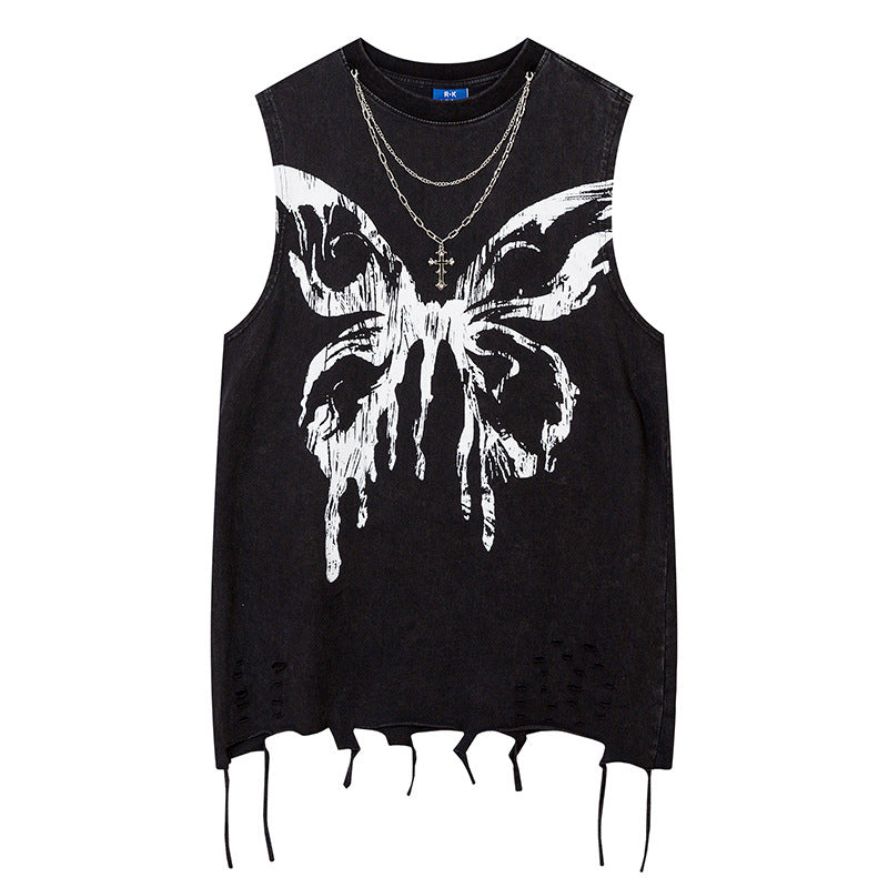 Butterfly Ripped Distressed Necklace Vest For Men