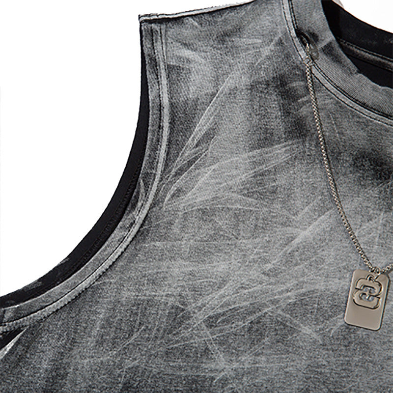 Tie-dye Gradient Ripped Necklace Vest For Men