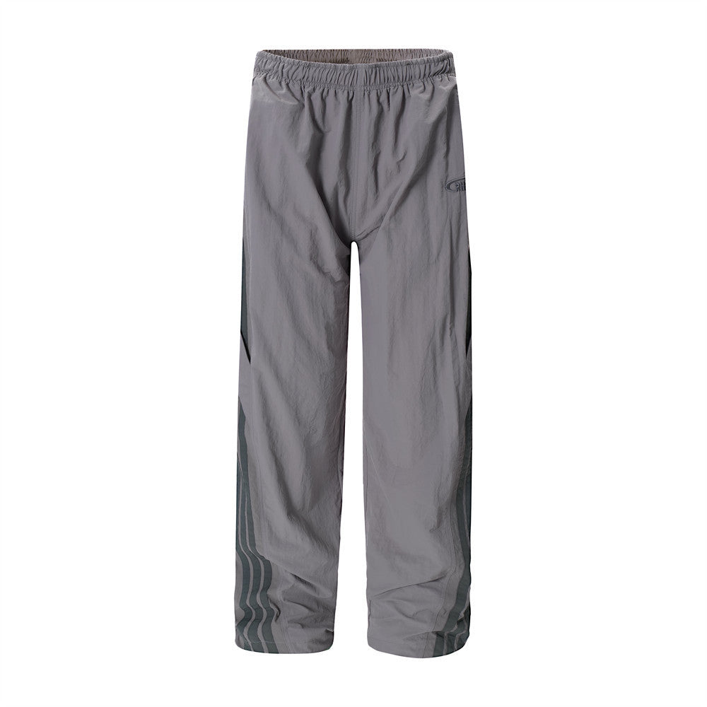 Sports And Leisure Men's European And American High Street Side Patchwork Stripes Three Bars Loose Straight-leg Wide-leg Pants