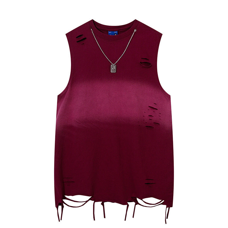 Ripped Necklace Strip Decoration Casual Vest Men