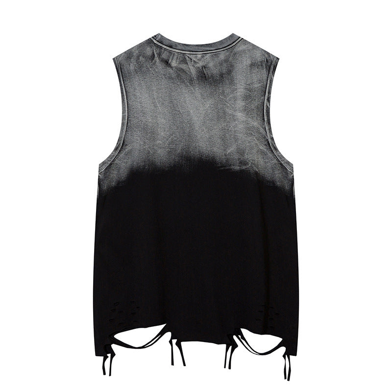 Tie-dye Gradient Ripped Necklace Vest For Men