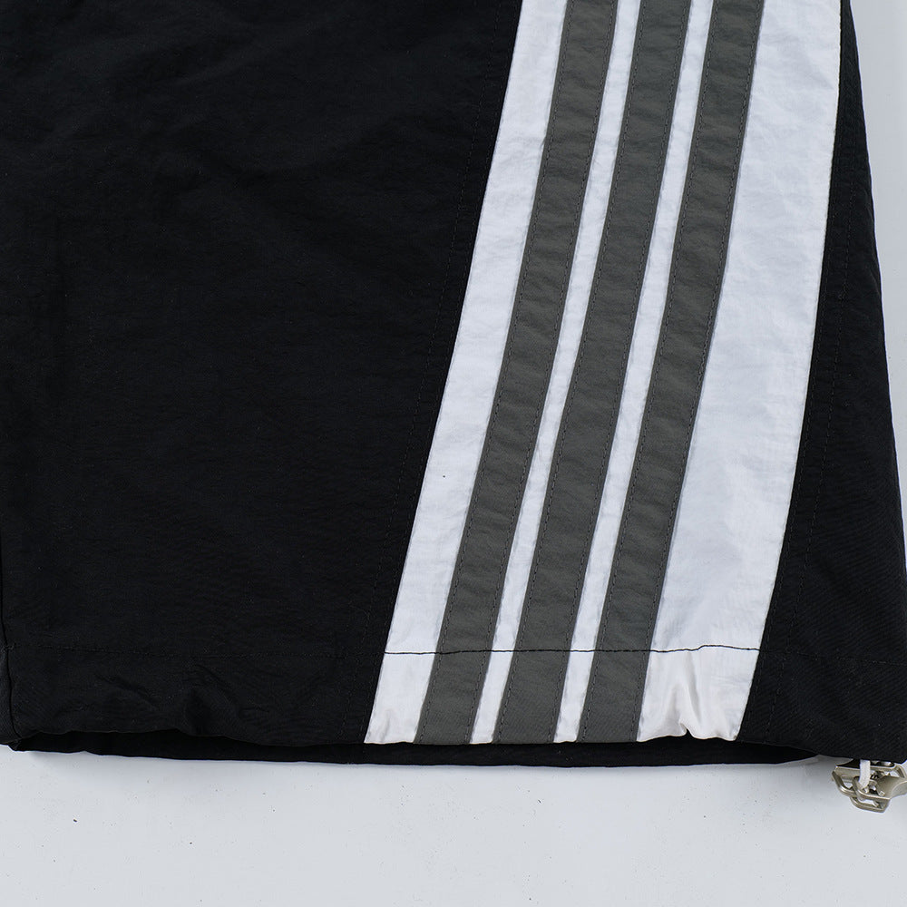 Sports And Leisure Men's European And American High Street Side Patchwork Stripes Three Bars Loose Straight-leg Wide-leg Pants