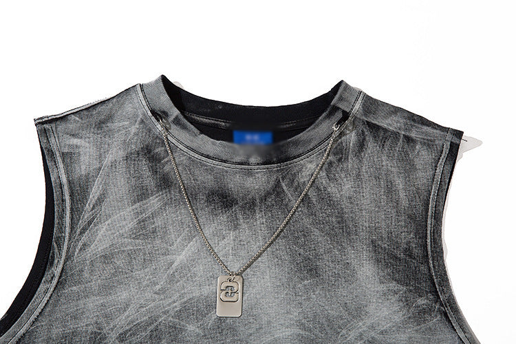 Tie-dye Gradient Ripped Necklace Vest For Men