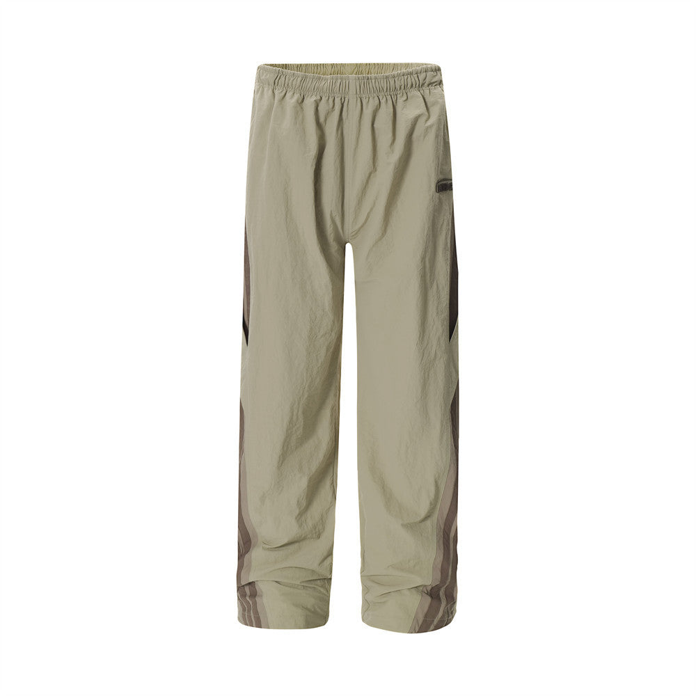 Sports And Leisure Men's European And American High Street Side Patchwork Stripes Three Bars Loose Straight-leg Wide-leg Pants
