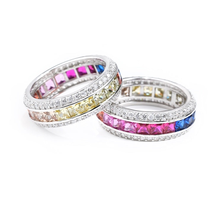 Sterling Silver Gradient Color Diamond Ring Hip Hop Fashion Food Ring For Men