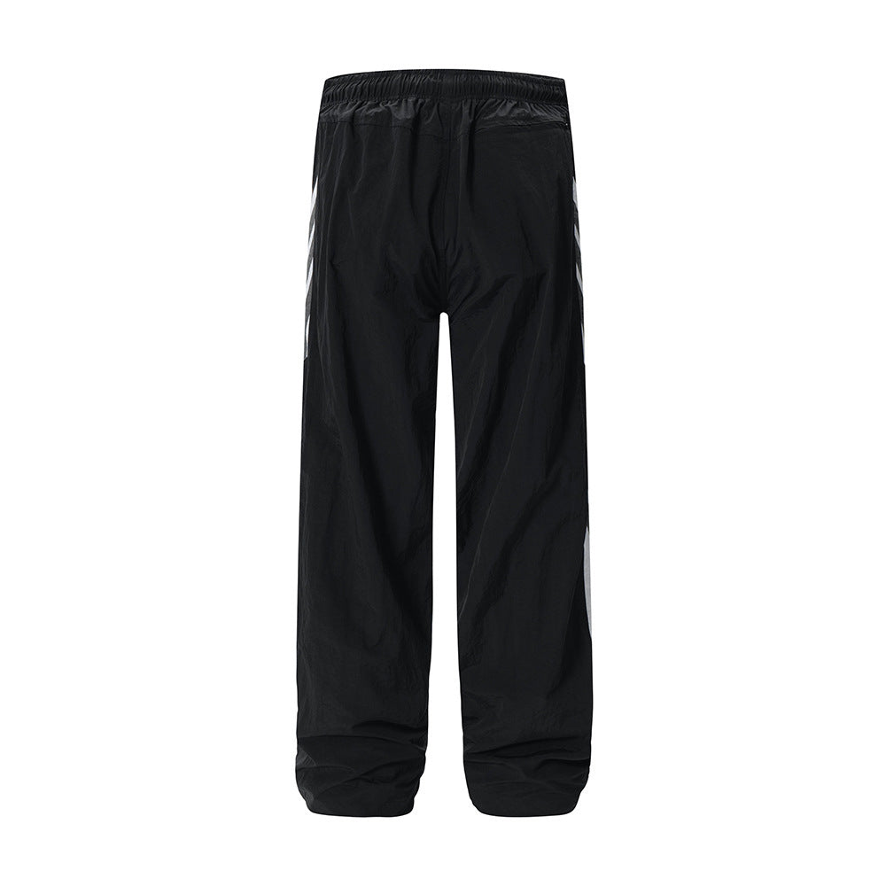 Sports And Leisure Men's European And American High Street Side Patchwork Stripes Three Bars Loose Straight-leg Wide-leg Pants