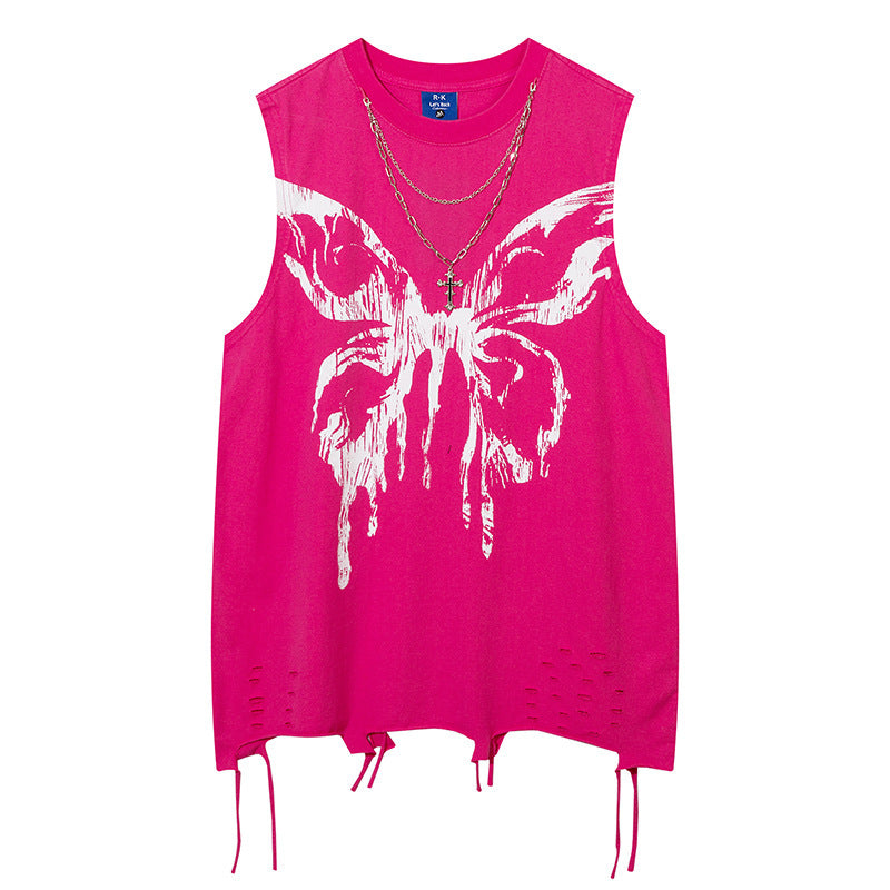 Butterfly Ripped Distressed Necklace Vest For Men
