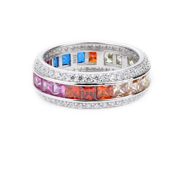 Sterling Silver Gradient Color Diamond Ring Hip Hop Fashion Food Ring For Men