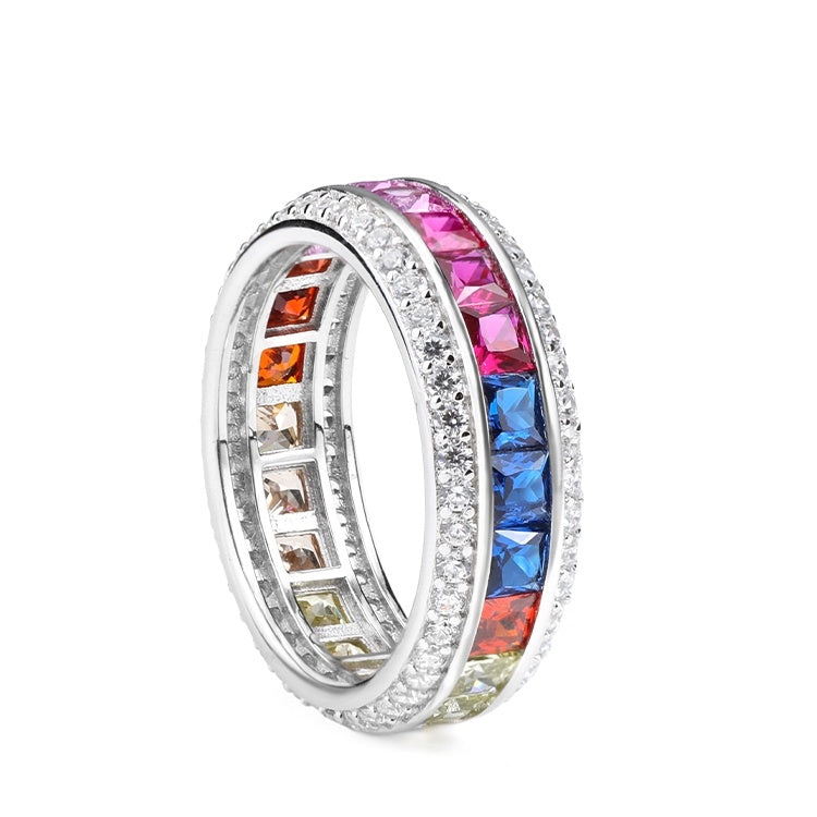 Sterling Silver Gradient Color Diamond Ring Hip Hop Fashion Food Ring For Men