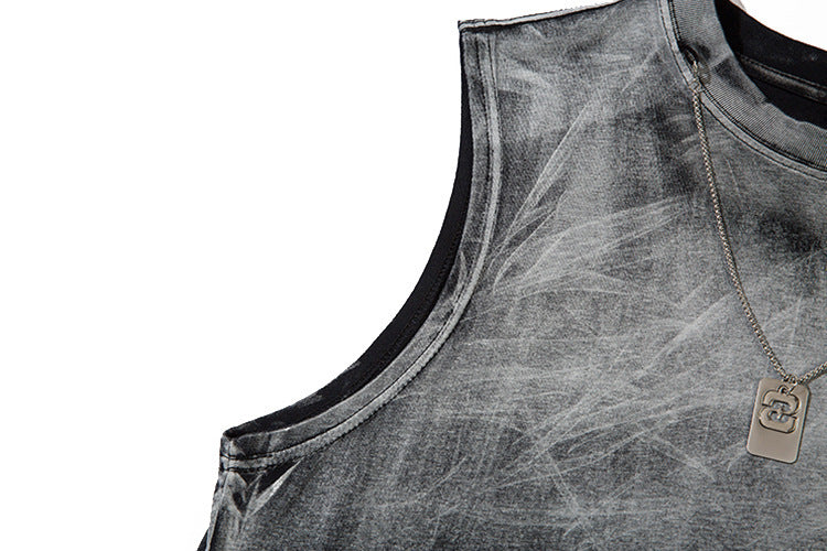 Tie-dye Gradient Ripped Necklace Vest For Men