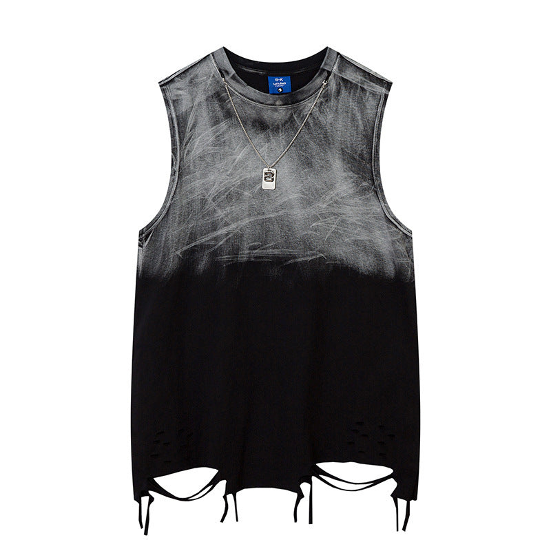 Tie-dye Gradient Ripped Necklace Vest For Men