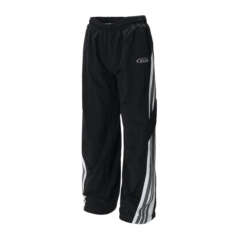 Sports And Leisure Men's European And American High Street Side Patchwork Stripes Three Bars Loose Straight-leg Wide-leg Pants