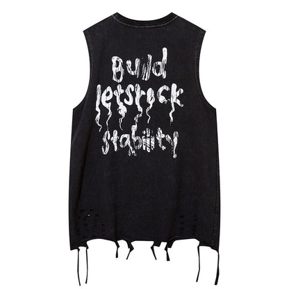 Butterfly Ripped Distressed Necklace Vest For Men
