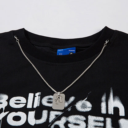Inkjet Letter Necklace Strip Waistcoat T-shirt Men