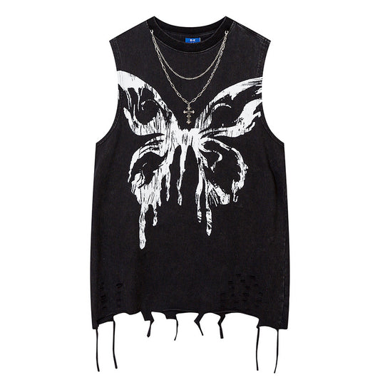 Butterfly Ripped Distressed Necklace Vest For Men