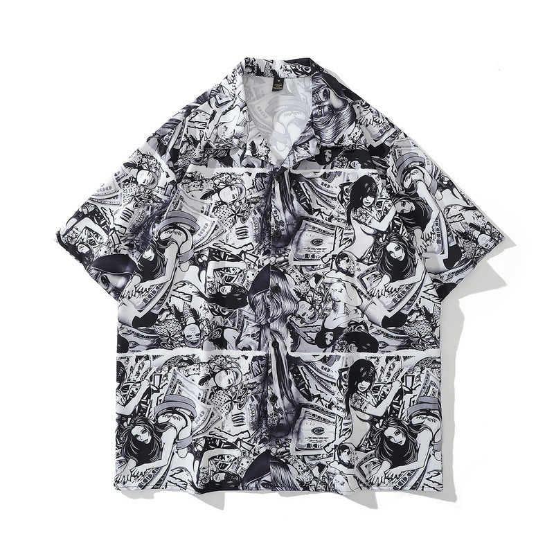 American Street Hip-Hop Animal Full Print Kurzarmhemd Mann