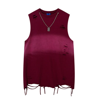 Ripped Necklace Strip Decoration Casual Vest Men