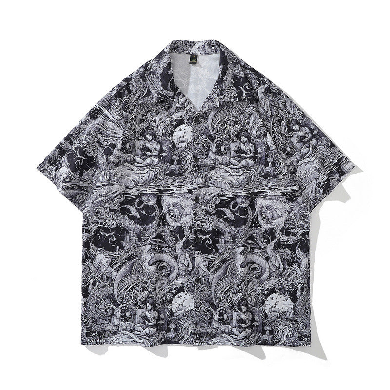 American Street Hip-Hop Animal Full Print Kurzarmhemd Mann