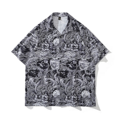 American Street Hip-Hop Animal Full Print Kurzarmhemd Mann
