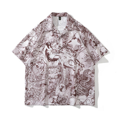 American Street Hip-Hop Animal Full Print Kurzarmhemd Mann