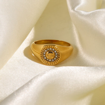 Diamond-inlaid Round Female Fashion High Sense Temperament Wild Retro Gold Forefinger Ring