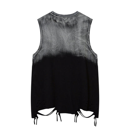 Tie-dye Gradient Ripped Necklace Vest For Men
