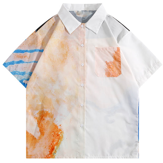 Casual Irregular Oil Painting Printed Shirt Man