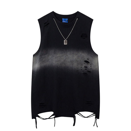 Ripped Necklace Strip Decoration Casual Vest Men