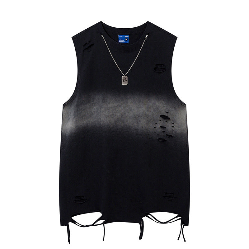 Ripped Necklace Strip Decoration Casual Vest Men