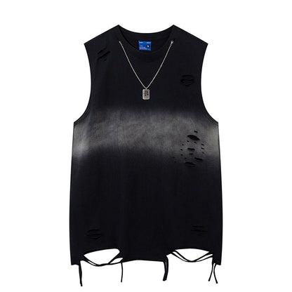 Ripped Necklace Strip Decoration Casual Vest Men