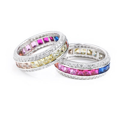 Sterling Silver Gradient Color Diamond Ring Hip Hop Fashion Food Ring For Men
