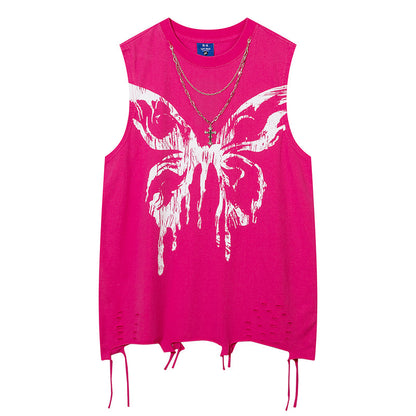 Butterfly Ripped Distressed Necklace Vest For Men