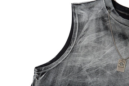 Tie-dye Gradient Ripped Necklace Vest For Men