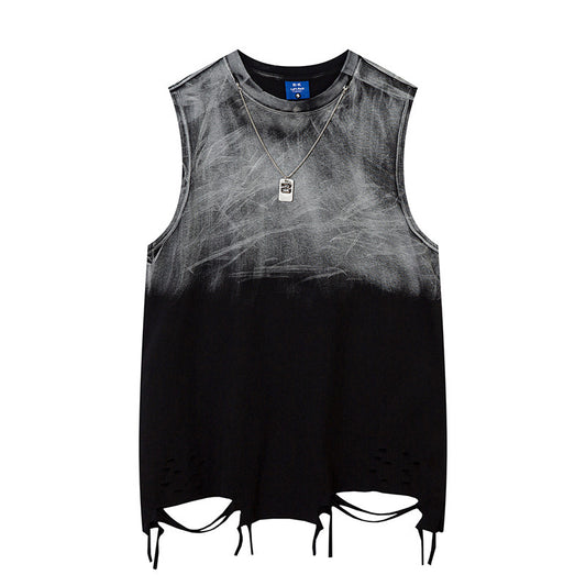 Tie-dye Gradient Ripped Necklace Vest For Men