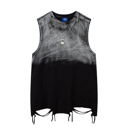 Tie-dye Gradient Ripped Necklace Vest For Men