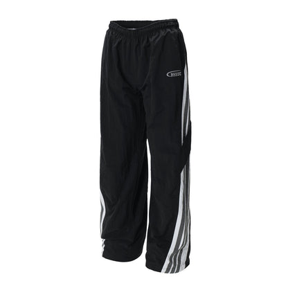 Sports And Leisure Men's European And American High Street Side Patchwork Stripes Three Bars Loose Straight-leg Wide-leg Pants